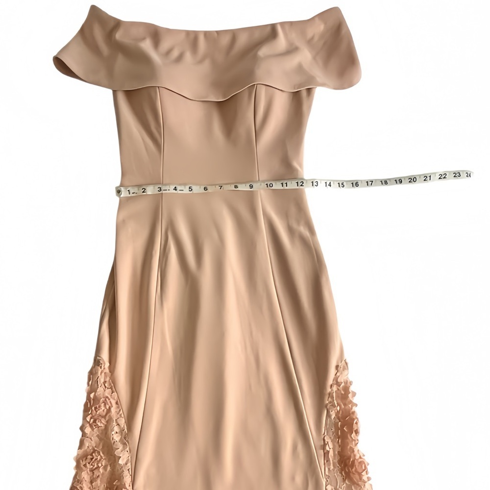 Betsy & Adam Bardot Off Shoulder Mermaid Gown 4 Blush Pink Lace Formal Dress - Picture 10 of 14